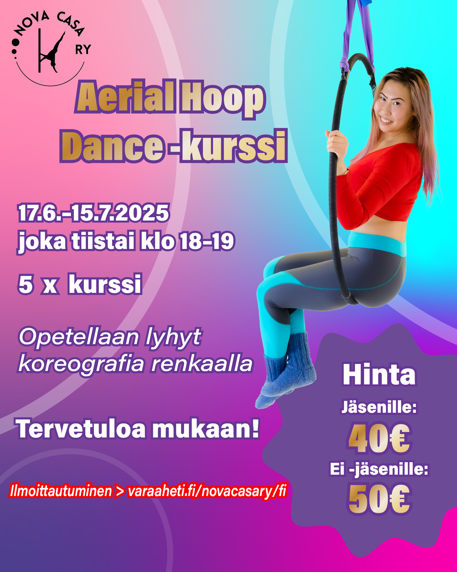 Aerial Hop Dance - kurssi 17.6.2025-15.7.2025