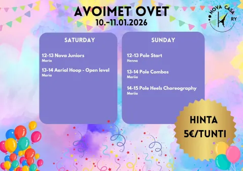 Kokeilutunnit lauantaina ja sunnuntaina 10-11.01.2026, vain 5€/tunti!